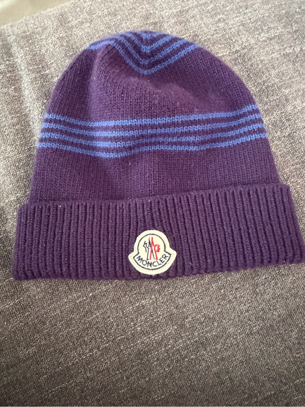Moncler Striped Knit Beanie Deep Purple (with blue horizontal stripes)